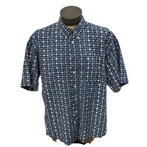 VTG Supreme Navy Short Sleeve Button Down Sz XL Geometric